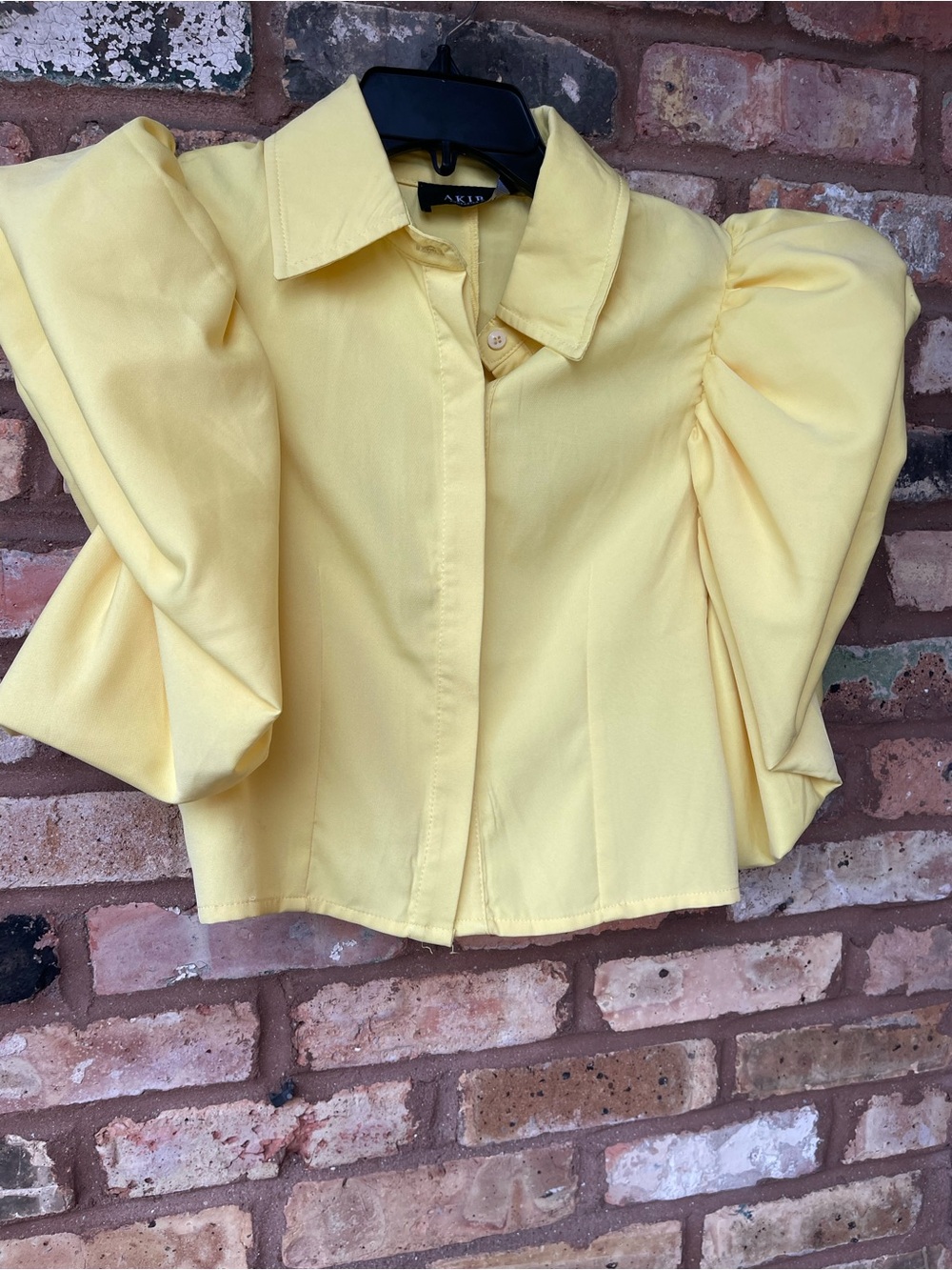 AKIRA Yellow Puff Sleeve Button-Down Crop Top